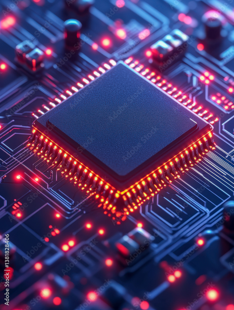 Poster detailed isometric view of a cpu with glowing circuitry and intricate design showcasing technology a