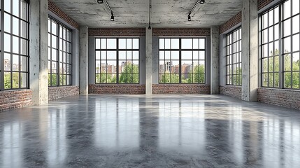 Spacious Industrial Loft Interior Polished Concrete Floor Large Windows