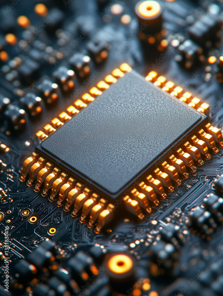 Fototapete detailed view of a microchip showcasing intricate design and circuitry in a photorealistic style und