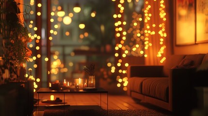 Intimate sanctuary: Illuminated interior with calming candles and luminous decor