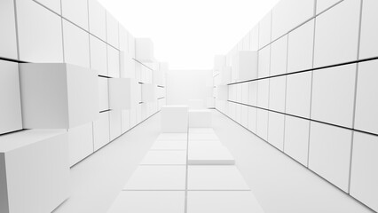 8K 3D Render of Modern White Hall – Architectural Visualization with Extruded Square Tiles