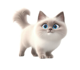 Transparent background image isolate into png . Adorable Fluffy Gray Kitten with Blue Eyes on Transparent Background