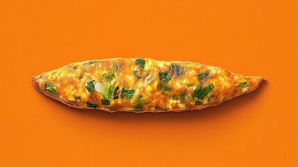 Fototapeta premium A freshly cooked minced pork omelette with a glossy texture on a warm orange background