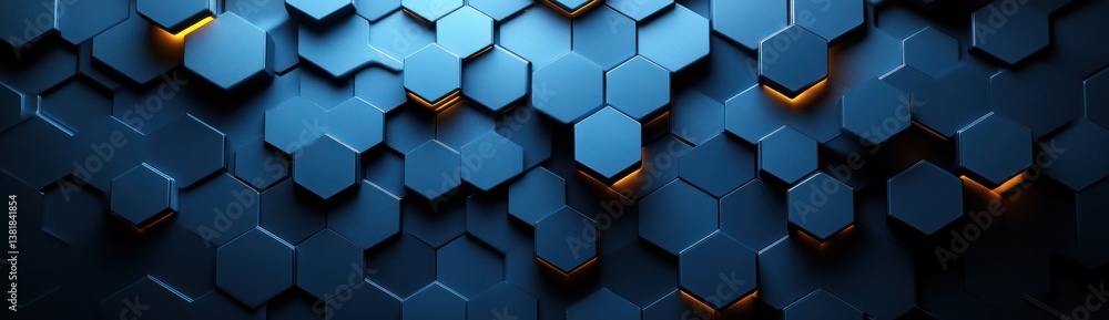Aufkleber futuristic geometric background with black hexagons and glowing blue gradient for website header