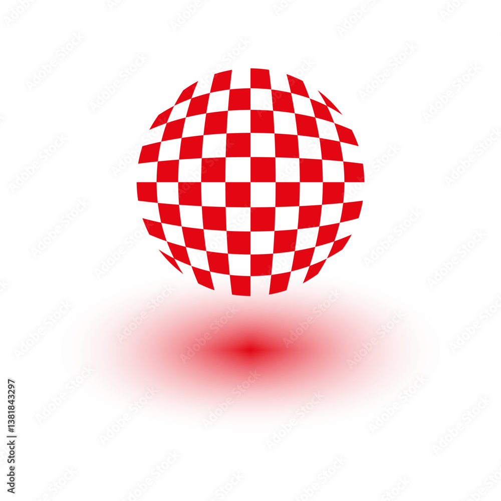 Aufkleber checkerboard sphere illustration. red white pattern. gradient shadow effect. vector globe symbol.