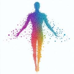 Colorful Gradient Dots Human Figure with DNA Structure Abstract Art