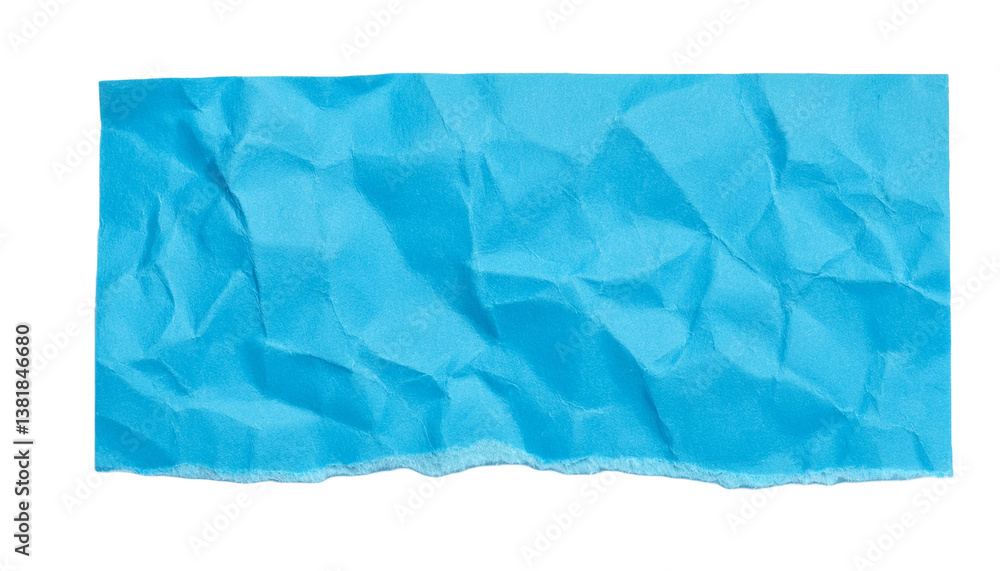 Poster a crumpled strip of blue paper with torn edges. the texture of the paper is rough, which adds an ele