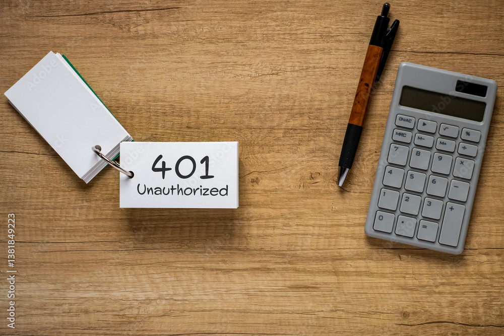 Aufkleber there is word card with the word 401 unauthorized. it is as an eye-catching image.