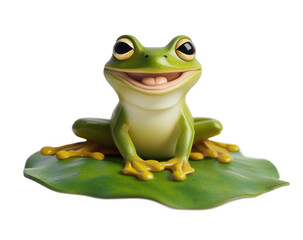 Obraz premium Transparent background image isolate into png . Happy Green Frog on a Lily Pad