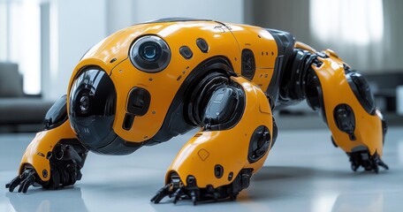 Futuristic Robotic Dog Presentation at Technology Expo in Minimalist Gallery