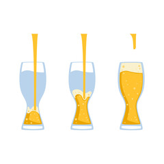 Alcoholic Drinks Vector Illustration Set, Beer Glass with Foam, Craft Beer, Brewery, Celebration, Party, Happy. Collection of Different Types of Beer Glasses, Separated for Graphic Background Design.