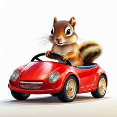 Streifenhörnchen im roten Auto