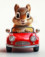 Streifenhörnchen im roten Auto