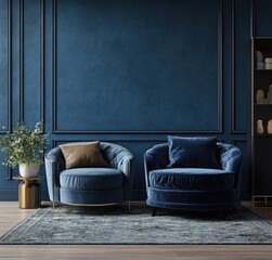 Modern Minimalist Living Room with Mid-Century Furniture and Soft Lighting