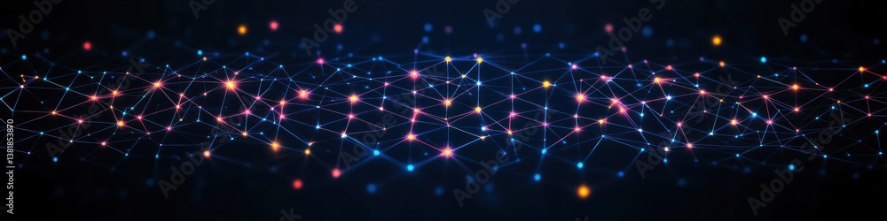 Poster futuristic abstract geometric art with 3d structures and connected lines on dark background