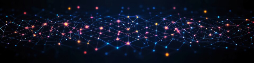 Futuristic Abstract Geometric Art with 3D Structures and Connected Lines on Dark Background