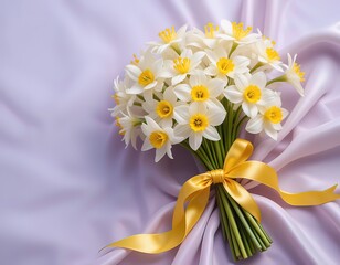 Obraz premium Elegant Narcissus Bouquet on Lavender Fabric