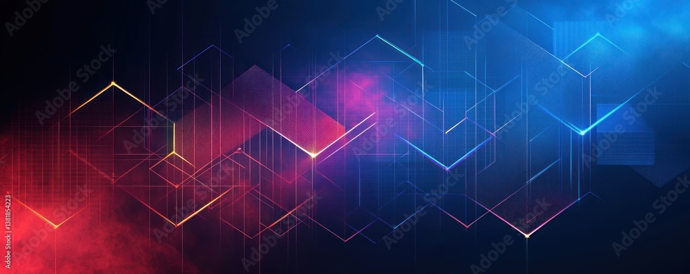 Poster futuristic abstract geometric background with vibrant gradient colors and neon lines