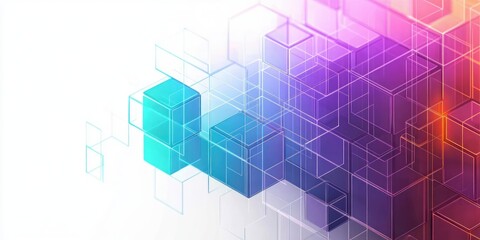 Obraz premium Isometric Cube Geometric Abstract Art Digital Illustration with Gradient Colors and Minimalistic Futuristic Design