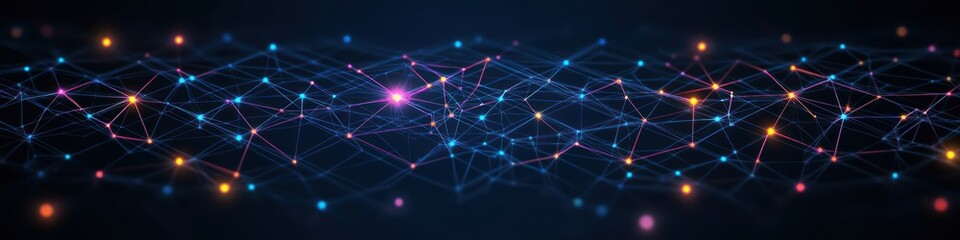 Geometric Art with 3D Structures and Nodes on Dark Background