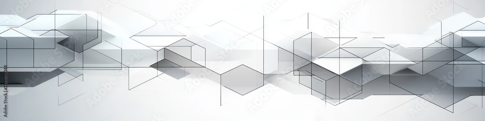 Poster futuristic abstract geometric design with isometric shapes and polygons in white and gray tones