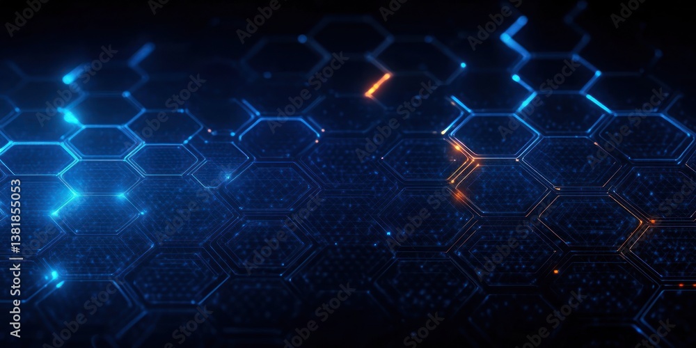 Poster futuristic geometric technology background with neon blue grids and abstract patterns for graphic de