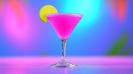 Pink Martini Cocktail with Lime Garnish on Purple and Blue Background