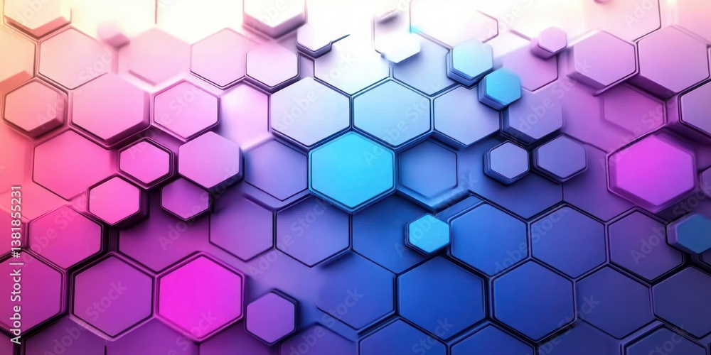 Poster geometric hexagonal pattern gradient colors digital art genetic engineering molecular structure biot