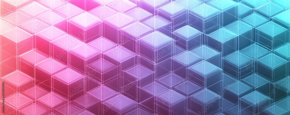 Poster minimalist isometric geometric pattern with gradient colors and neon glow seamless design