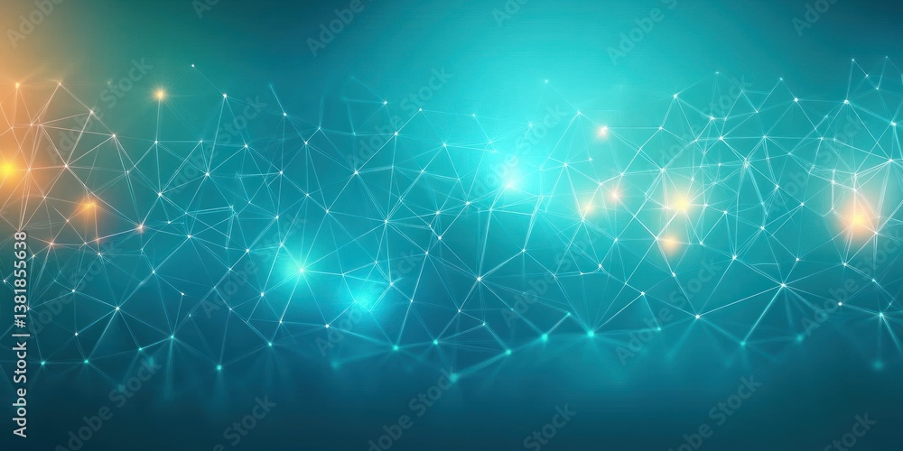 Poster futuristic abstract geometric triangle pattern design with radiant light effects and soft teal backg