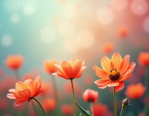 A stunning display of vibrant orange flowers stands against a blurred, dreamy backdrop, evoking a sense of tranquility and joy that brings nature's beauty to life Generative AI