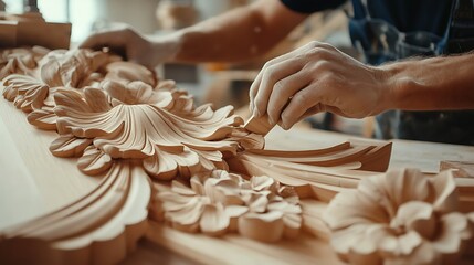 Expert carpenter skillfully shaping wood in a creative studio space  
