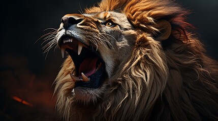 Naklejka premium Majestic Roar: A Powerful Lion's Intimidating Call