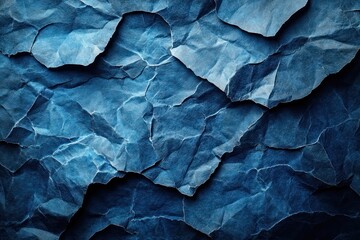 Obraz premium Deep Blue Crumpled Paper Texture Background with Wrinkles and Grunge for Design Use