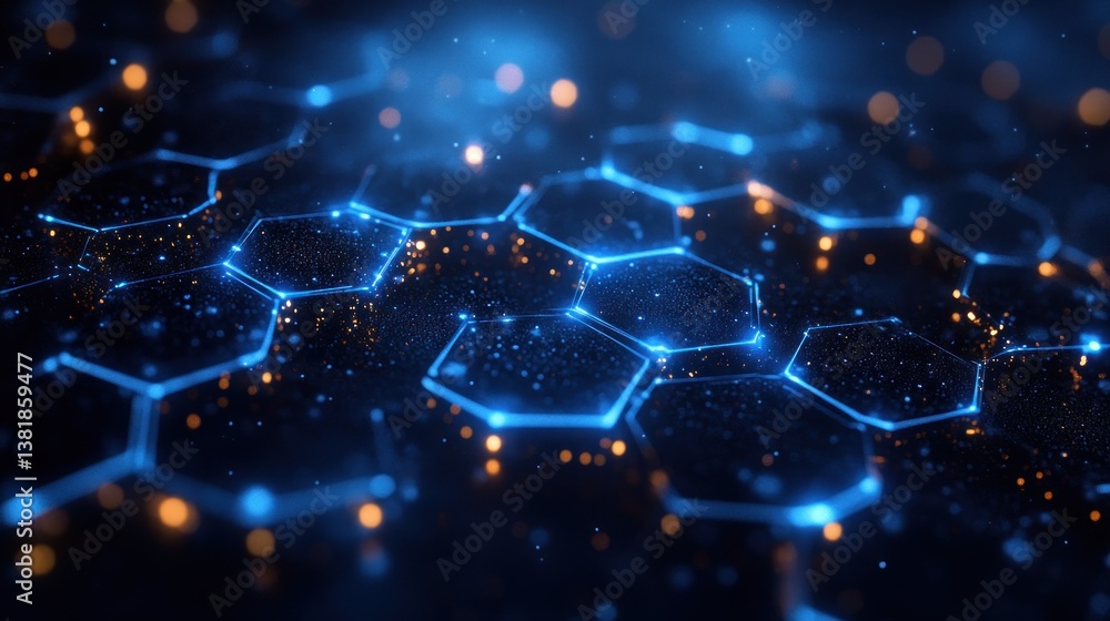 Poster futuristic molecular network abstract background in blue tones for technology and science