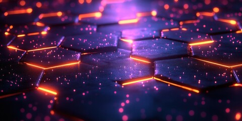 Futuristic Medical Technology Interface with Hexagonal Grid, Neon Icons, and Gradient Design