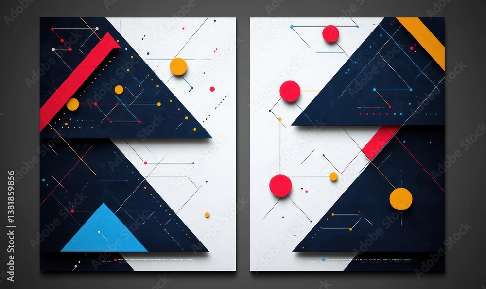 Poster geometric poster design with triangular patterns and vibrant neon dots for technology abstract cover