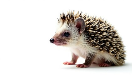 Obraz premium Single hedgehog against bright white backdrop Details visible , exotic, cute