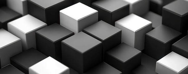 Obraz premium Minimalistic Isometric Cube Pattern Black White Line Art Abstract Geometric Design