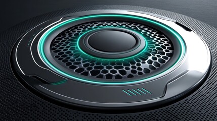 Futuristic Circular Device with Illuminated Rings and Honeycomb Pattern