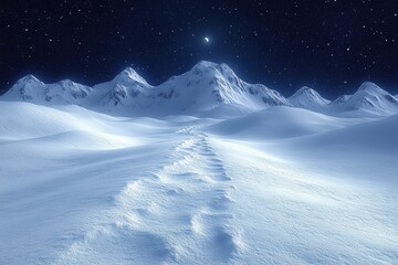 Serene Snowy Landscape Under Starry Night Sky with Gentle Gradients and Soft Shadows