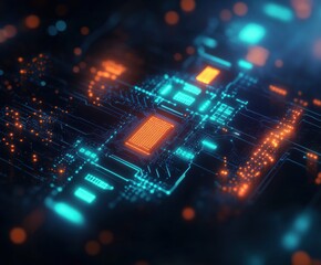 Obraz premium Futuristic Digital Circuit Art with Neon Glow and Cyberpunk Aesthetic