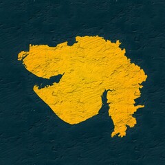 Gujarat yellow map on isolated greenish textured background. High quality coloured map of Gujarat, India.