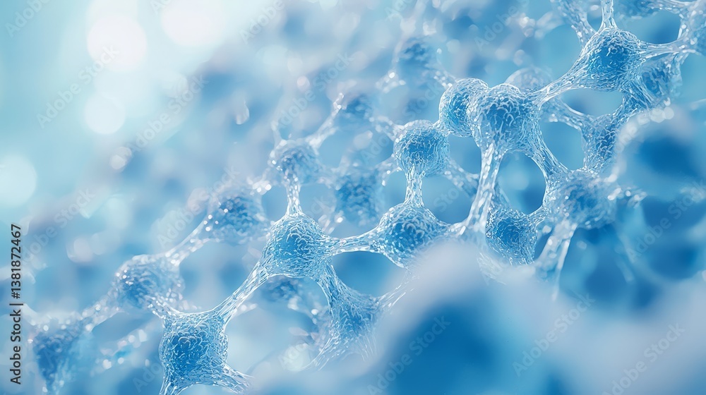 Poster close-up of blue molecular structure with geometric lattice pattern