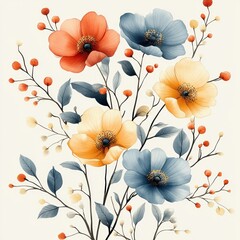 Watercolor Floral Pattern with Wildflowers in Pastel Colors for Nursery Fabric and Wallpaper