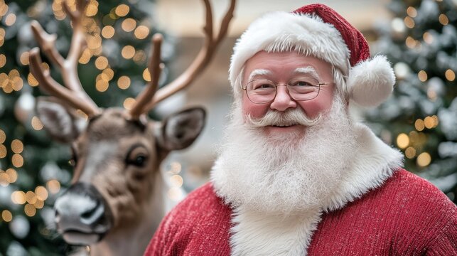 Santa with his reindeer.