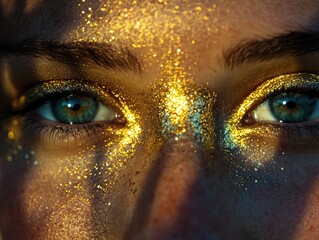 Naklejka premium Golden Glitter Face for Sunlight Portrait.