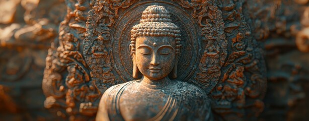 Fototapeta premium Serene Buddha Statue with Intricate Carvings