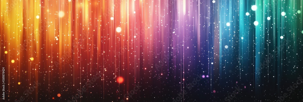 Poster abstract digital rainbow gradient background with vibrant stripes and soft glowing light particles