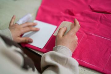 Artistic workshop in the sewing atelier. 